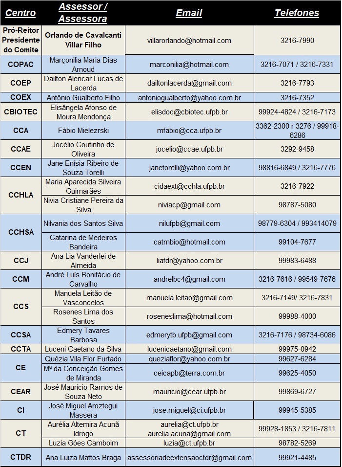 comite assessores de extensão